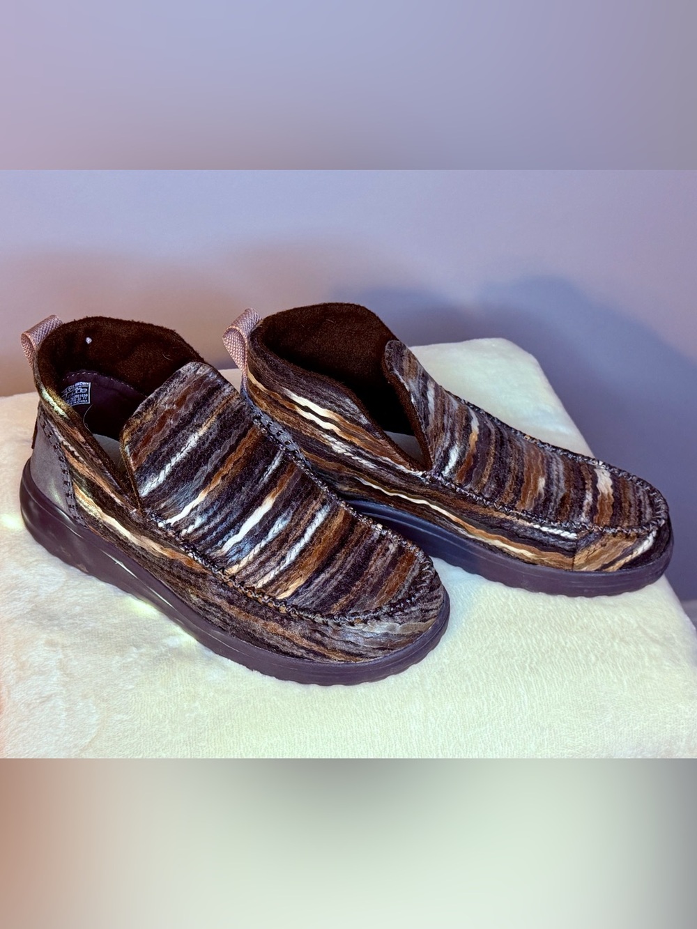 Hey Dude Striped Brown & Tan Slip-On Loafers